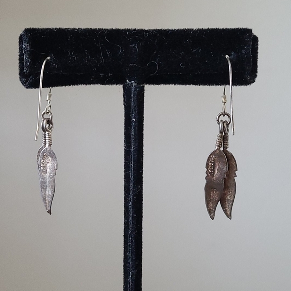 Vintage Sterling Double Feather Earrings - Picture 2 of 4